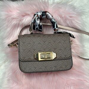 Aldo Brown and Gray Chevron Crossbody Mini Bag with Gold Hardware